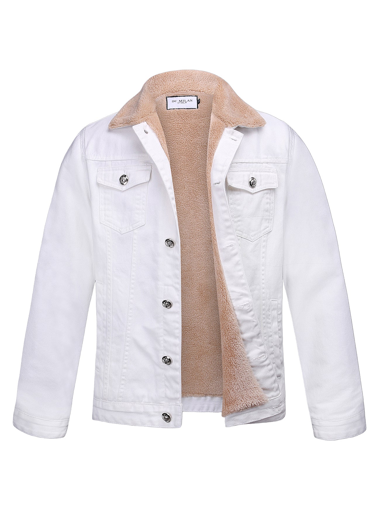 Embroidered White Denim Jacket With Faux Fur