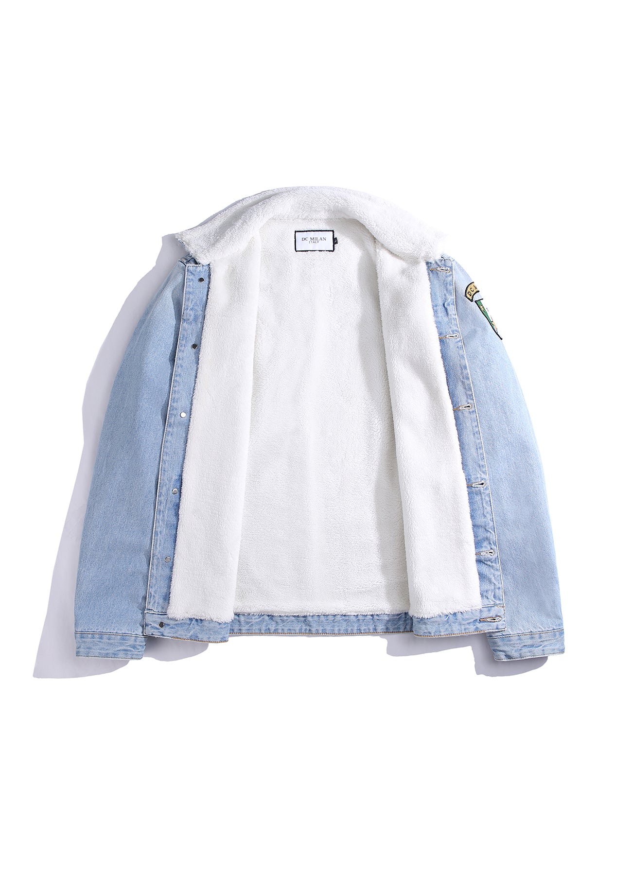 Embroidered Light Blue Denim Jacket With Faux Fur