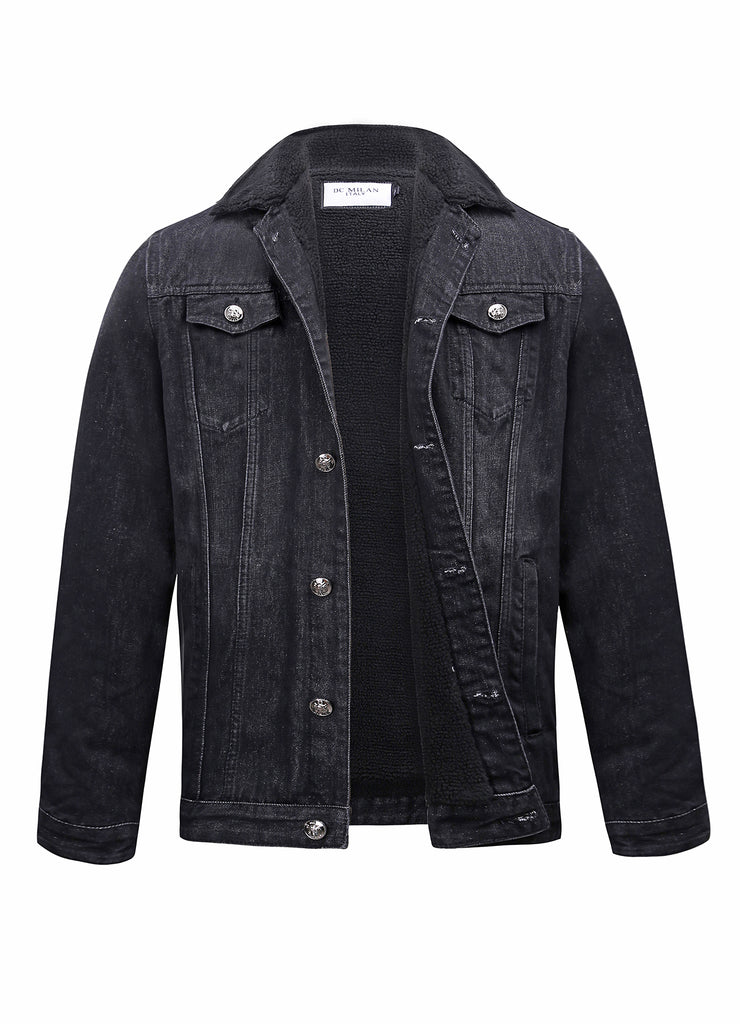 LYFT BACK EMBLEM DENIM JACKET S ブラック Embroidered Black Denim Jacket With Faux Fur – Edinburgh Cashmere