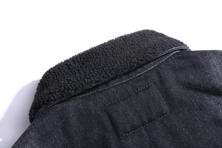 Embroidered Black Denim Jacket With Faux Fur – Edinburgh Cashmere