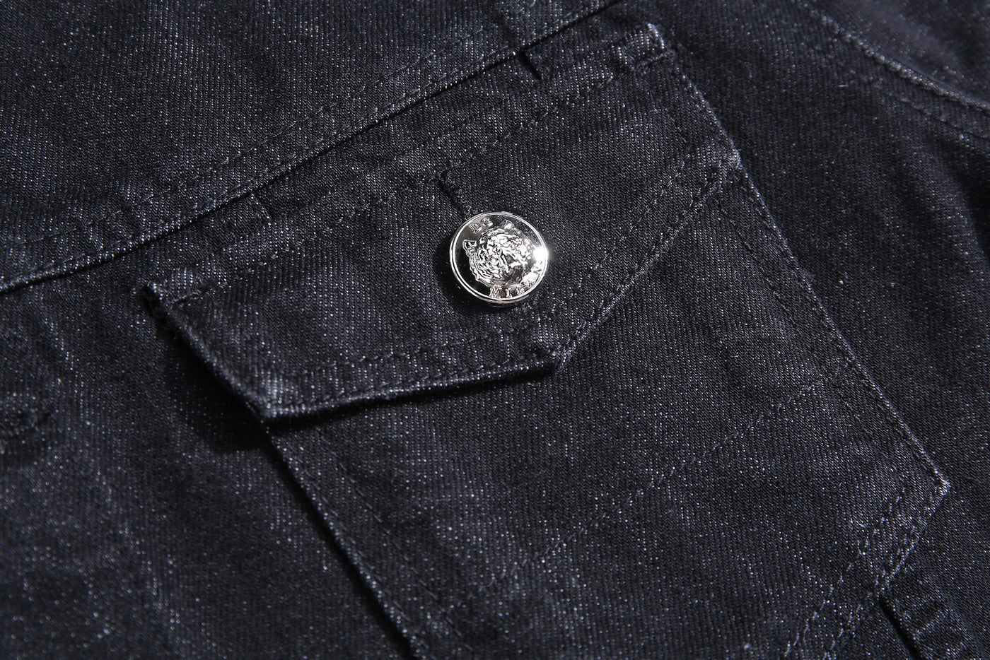 Embroidered Black Denim Jacket With Stripe