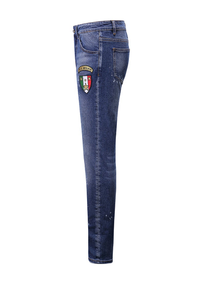 Medium Blue Slim-Fit Jeans With 2 Logos