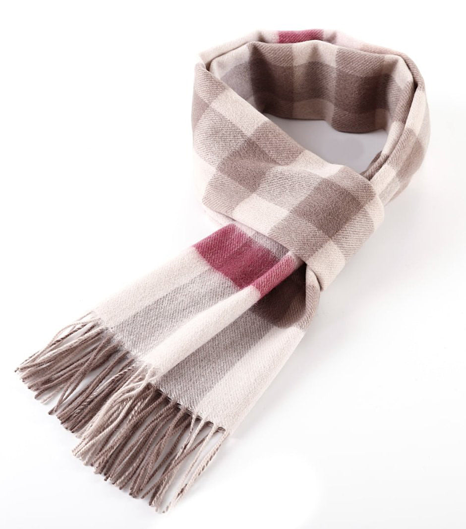 100% Pure Cashmere Pink Check Scarf - Big Size