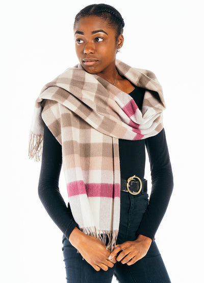 Pink Check Scarf 100% Pure Cashmere