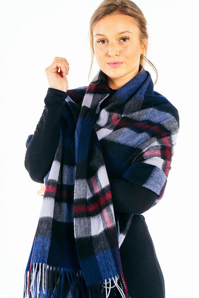 100% Pure Cashmere Scarf Scottish Design Navy