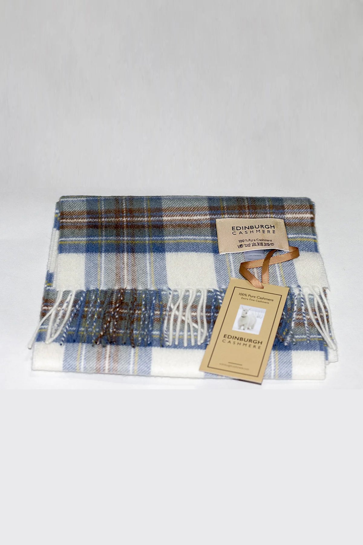 Stewart Muted Blue- Made in Scotland Scarf 100% Pure Cashmere