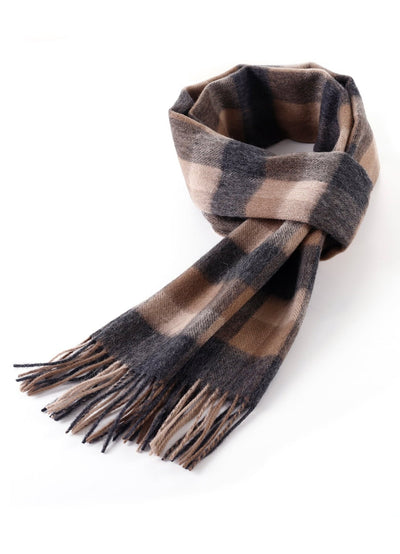 100% Pure Cashmere Scarf Design Brown Check