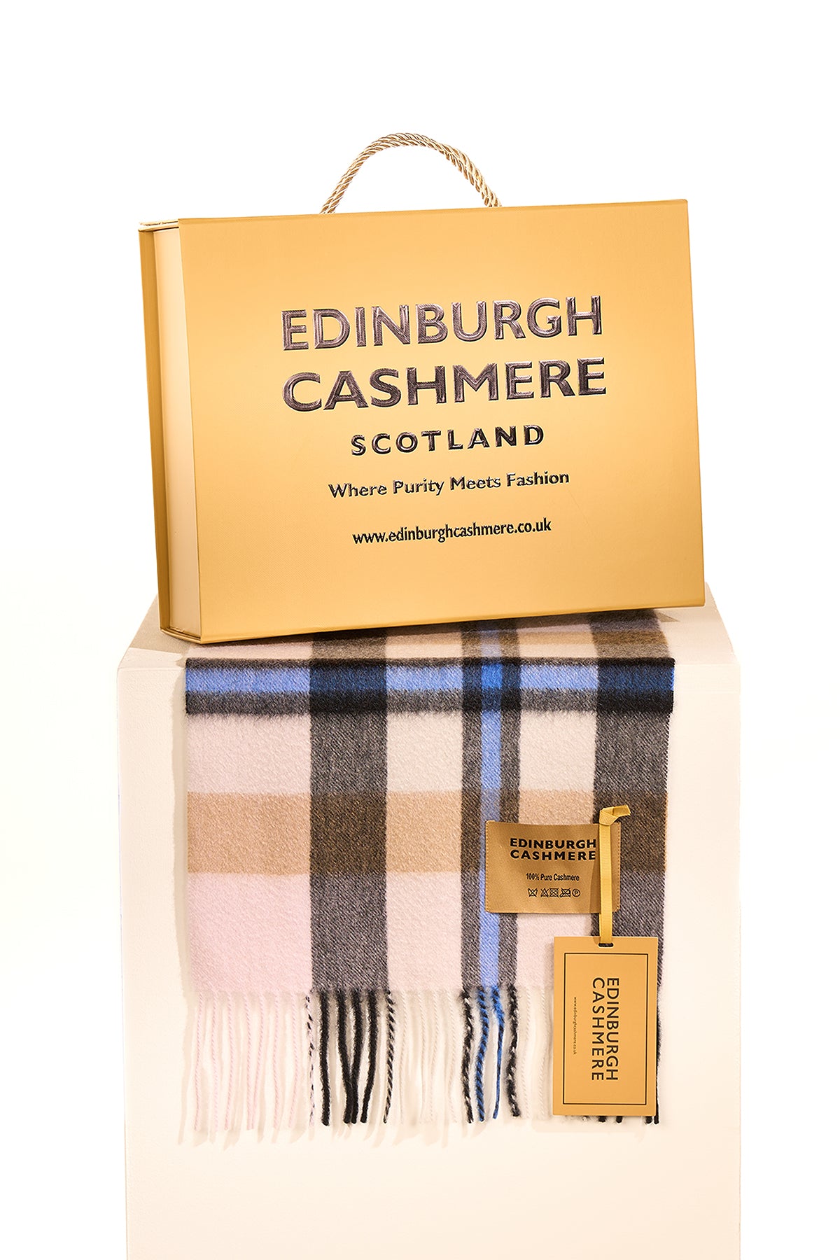 DC Scott Cashmere Scarf Camel and Cream - Big Size