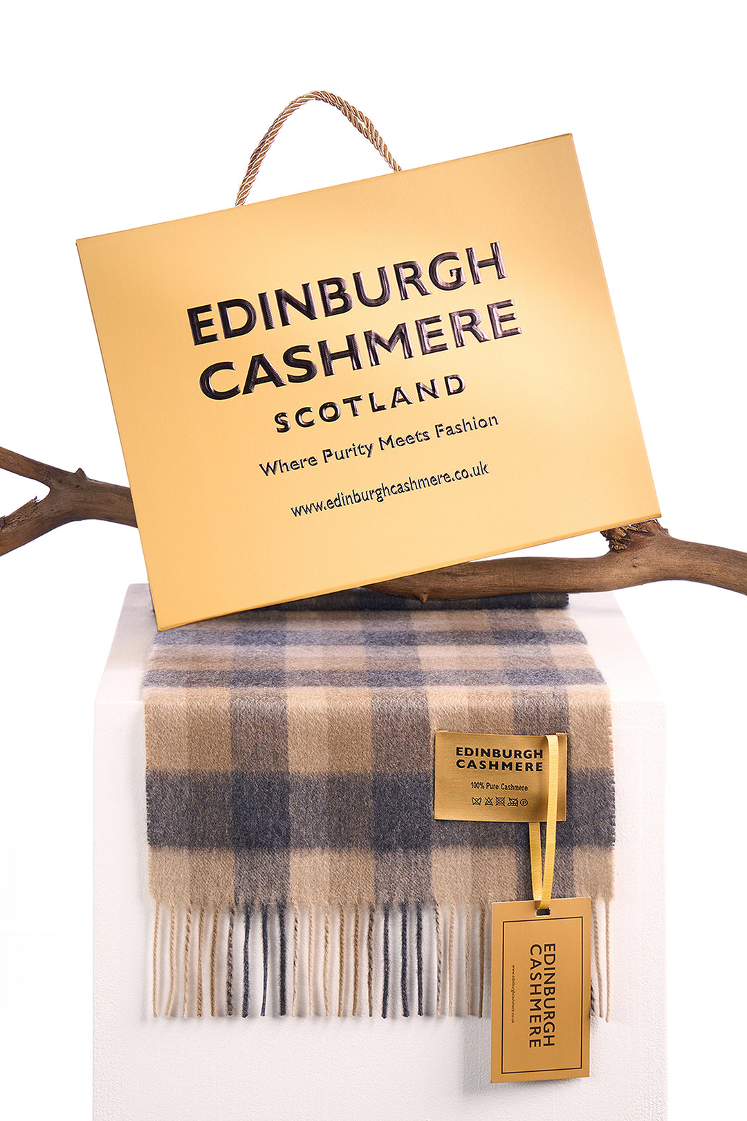 100% Pure Cashmere Scarf Design Brown Check Big Size Edinburgh