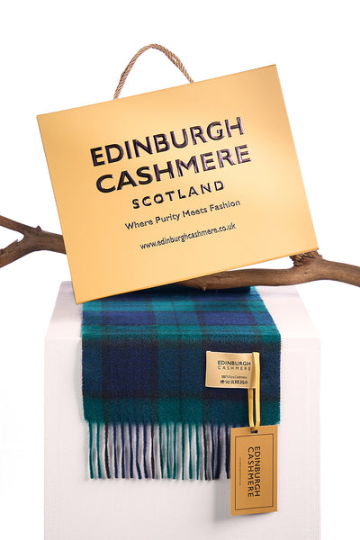 100% Pure Cashmere Scarf Design Black Watch Tartan - Small
