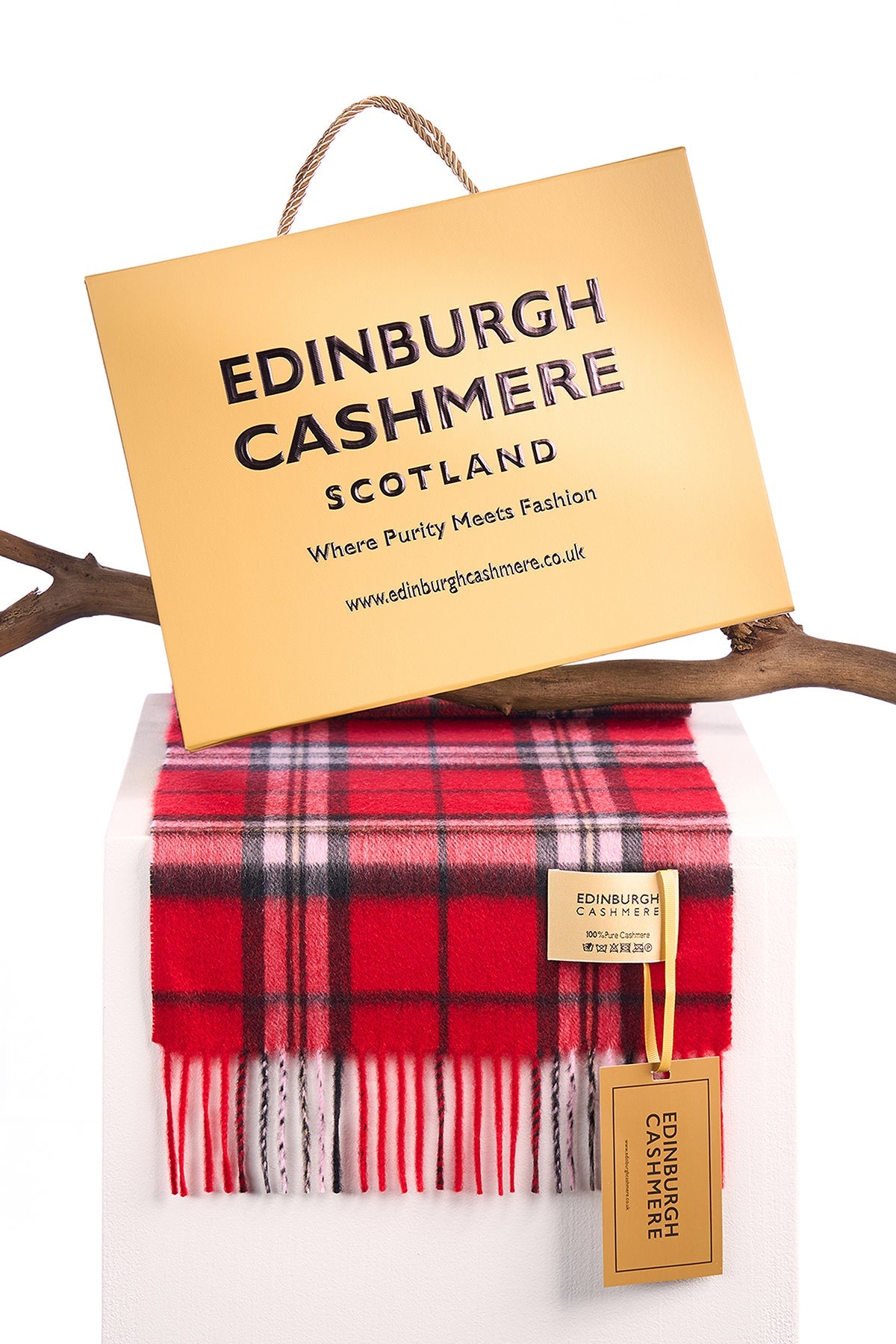 100% Pure Cashmere Scarf Scottish Thomson Red Check Design - Small Size