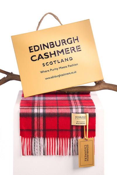 100% Pure Cashmere Scarf Scottish Thomson Red Check Design - Small Size