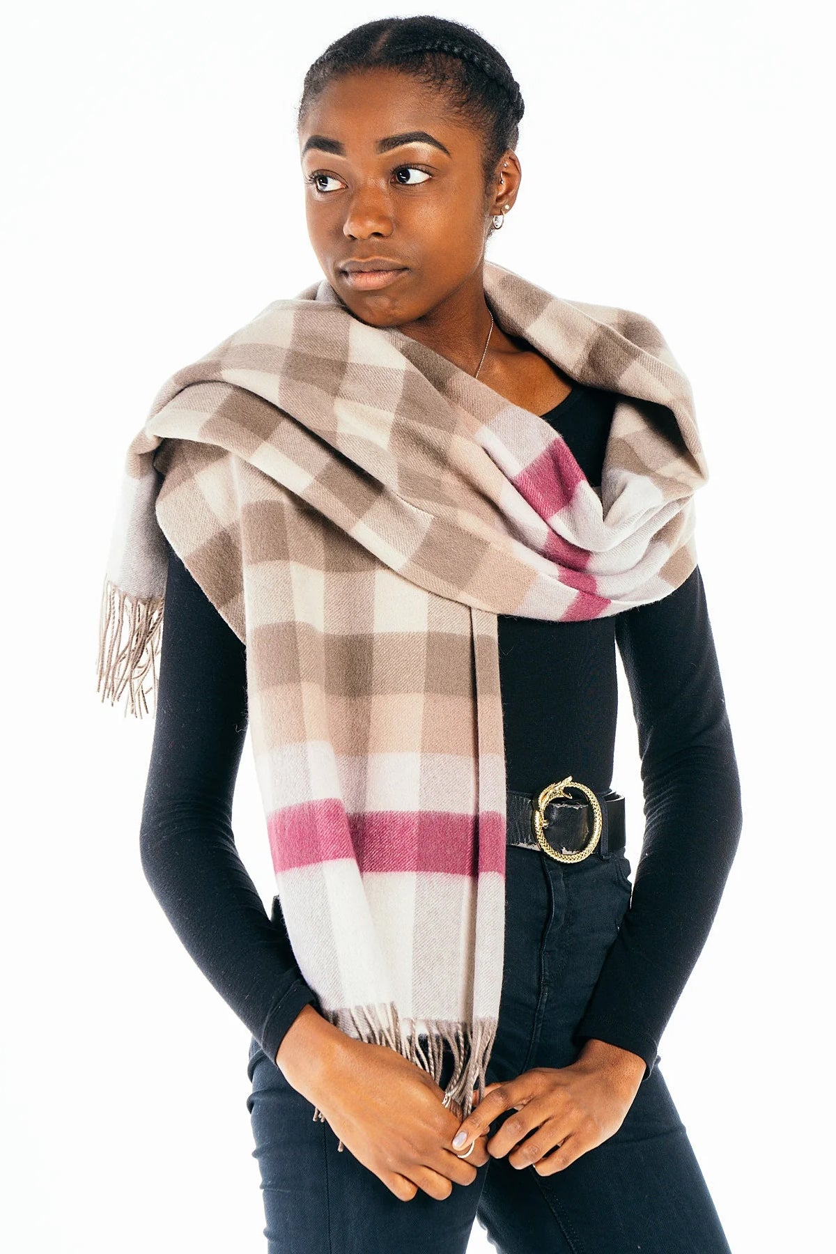 100% Pure Cashmere Pink Check Scarf