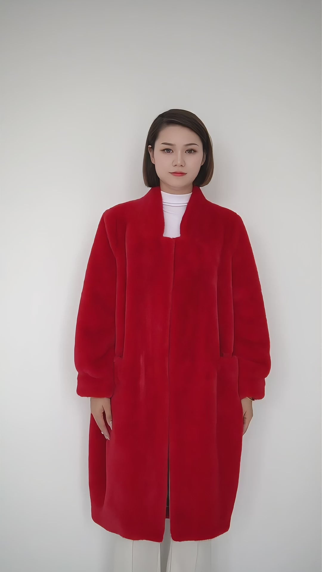 Women's Fur Long Coat Exclusive Design - Red