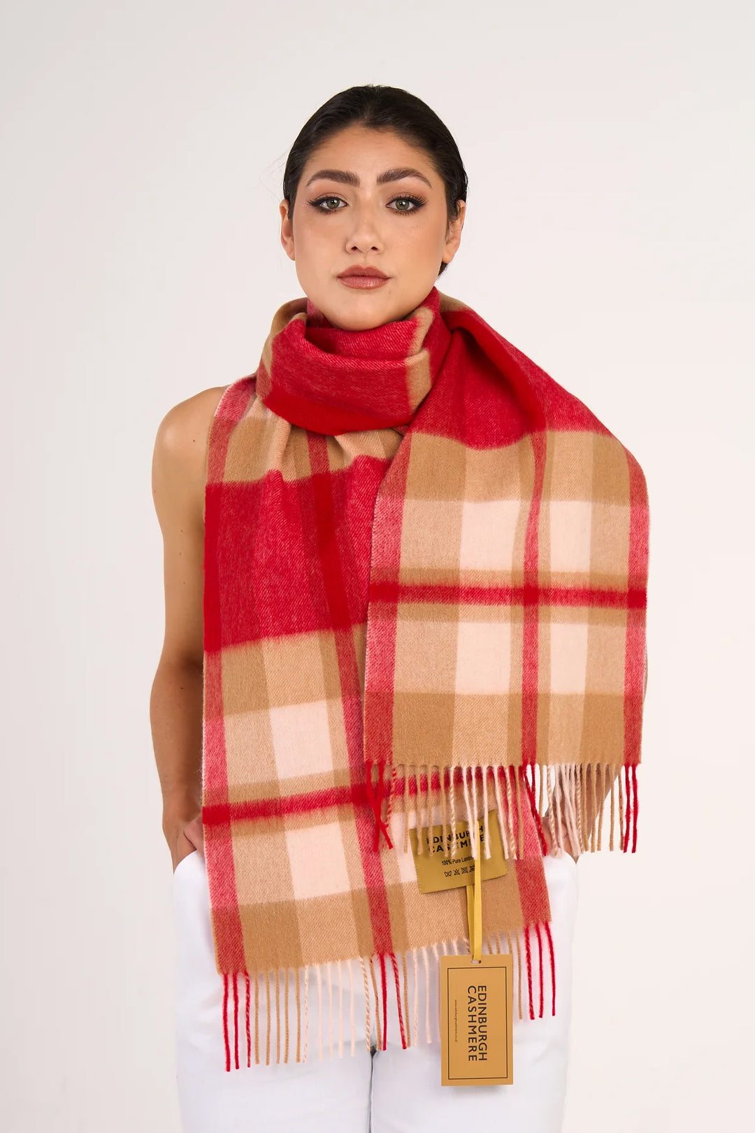 Scarves Luxury Plan Red Designer Edinburgh Cashmere