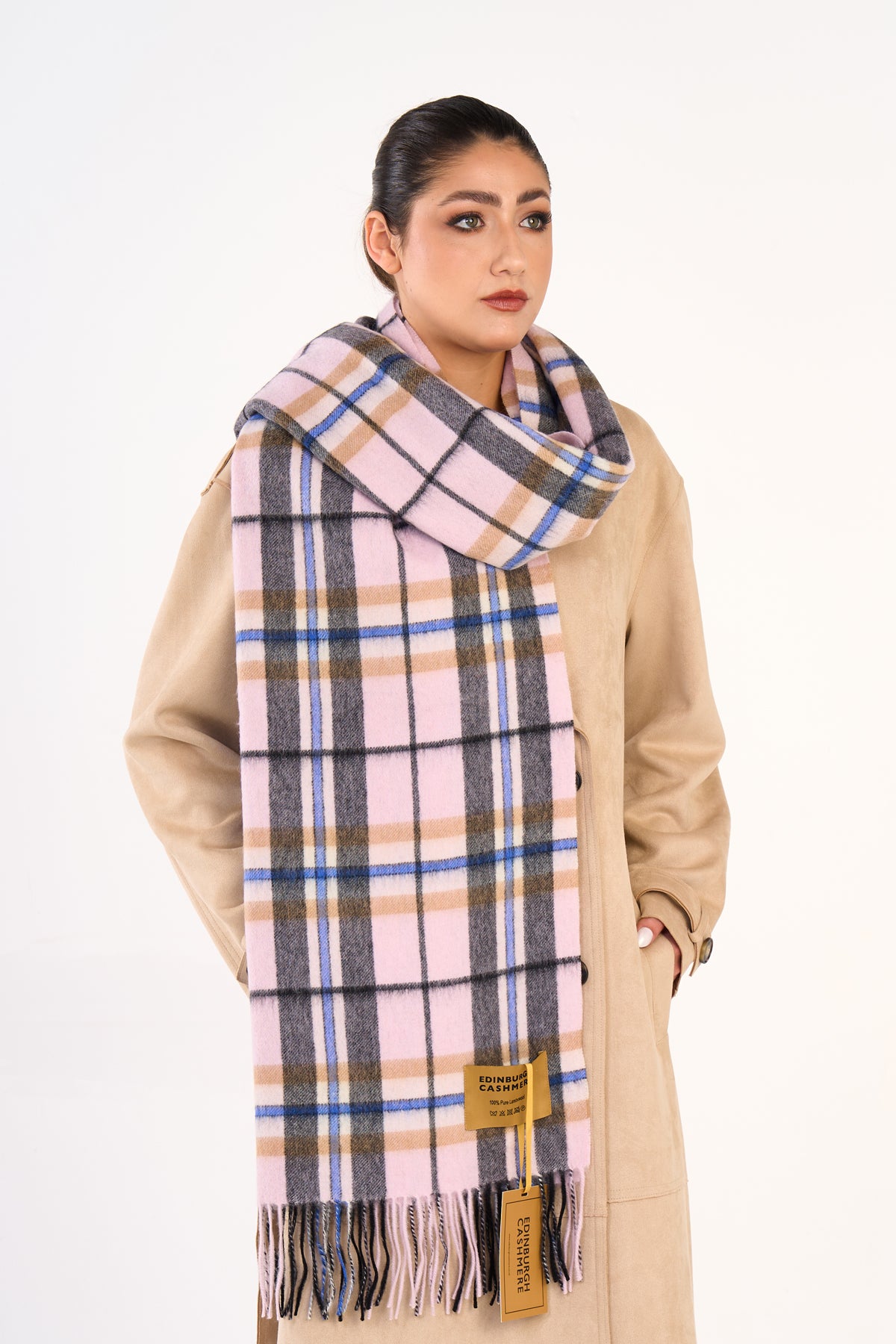 100% Pure Lambswool Oversized Scarf/Wrap Thomson Camel/Light Grey 25