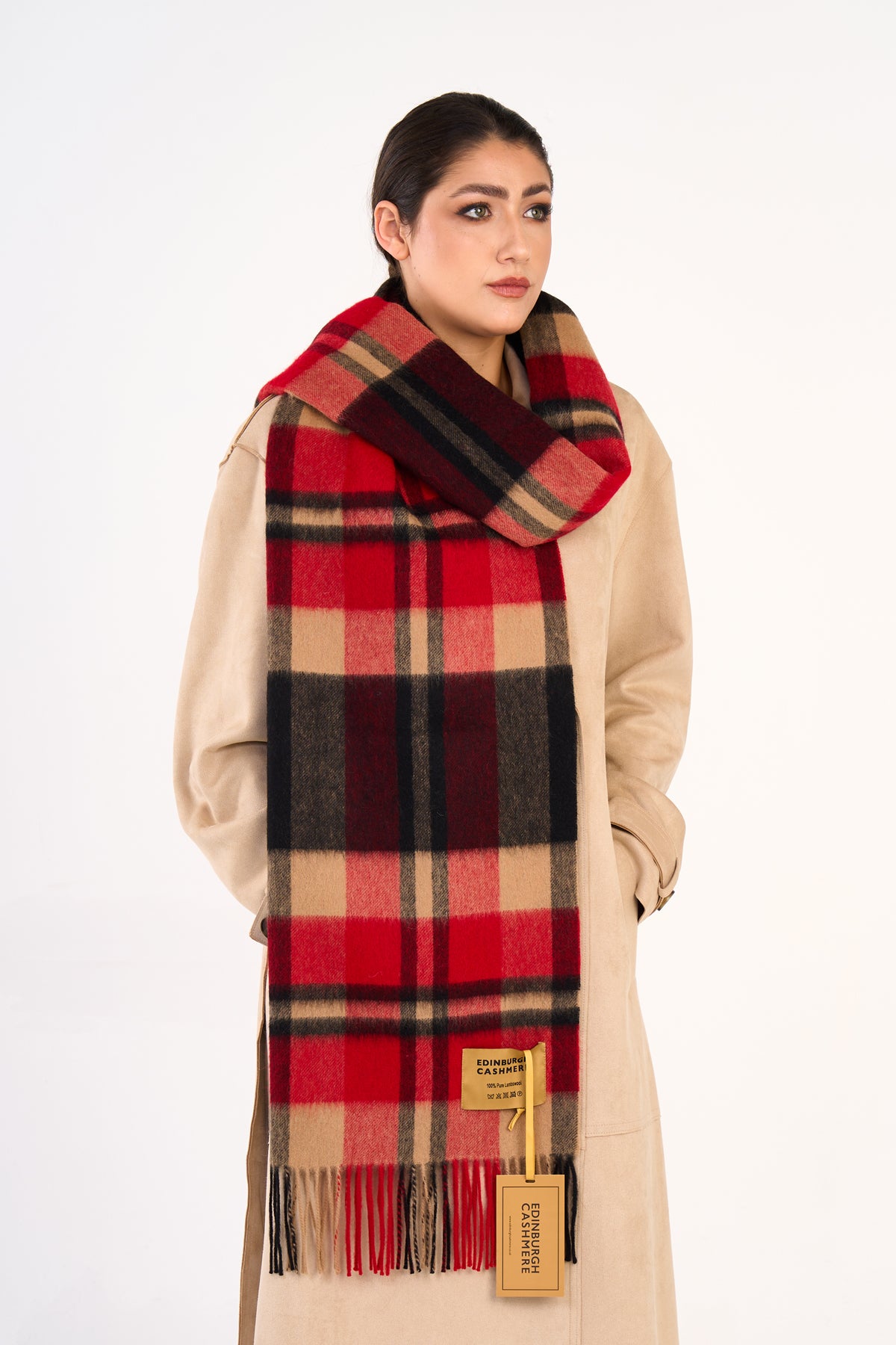 100% Pure Lambswool Oversized Scarf/Wrap DC Scott Red/Black 10