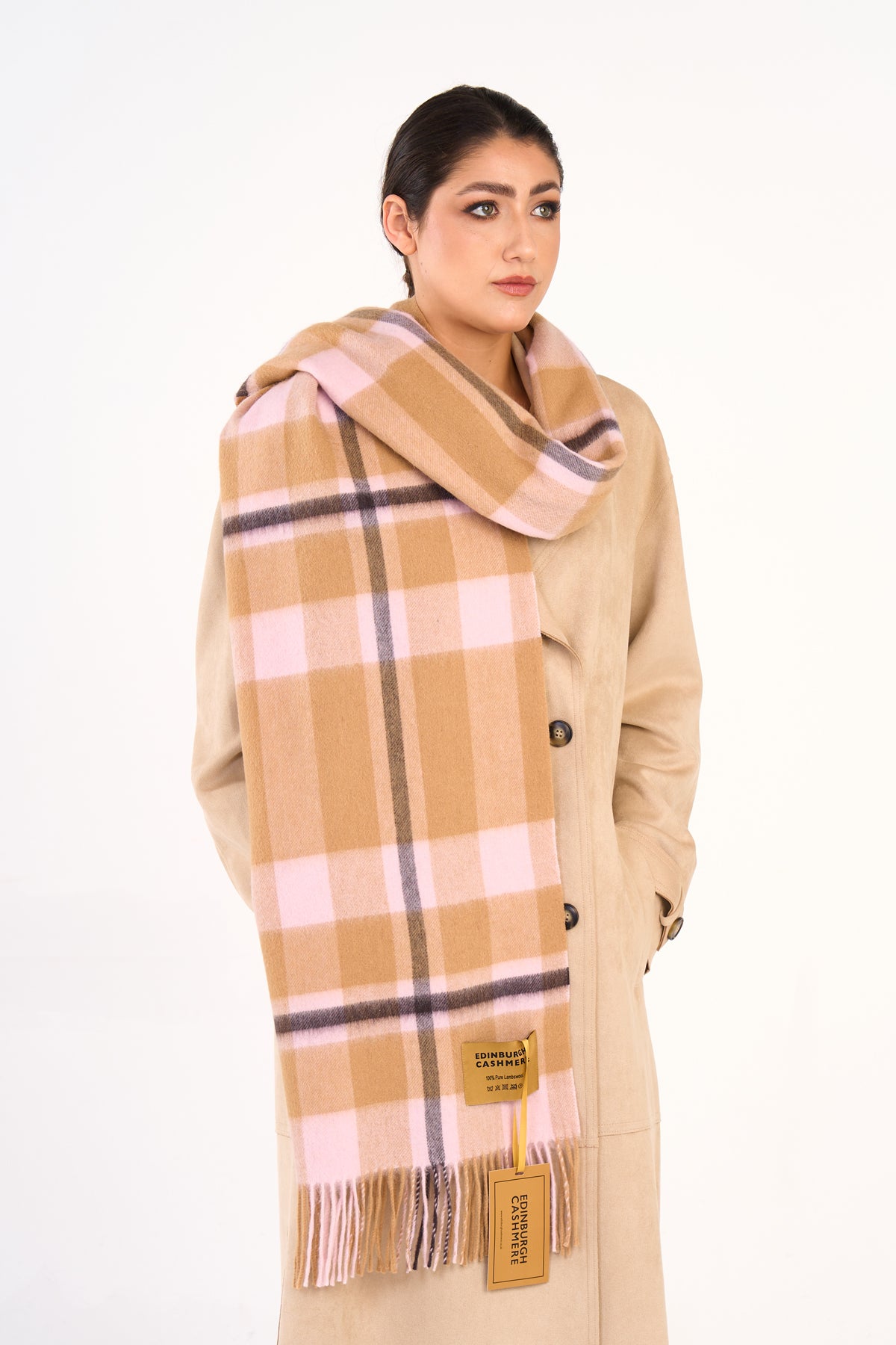 100% Pure Lambswool Oversized Scarf/Wrap DC Camel/Black 19