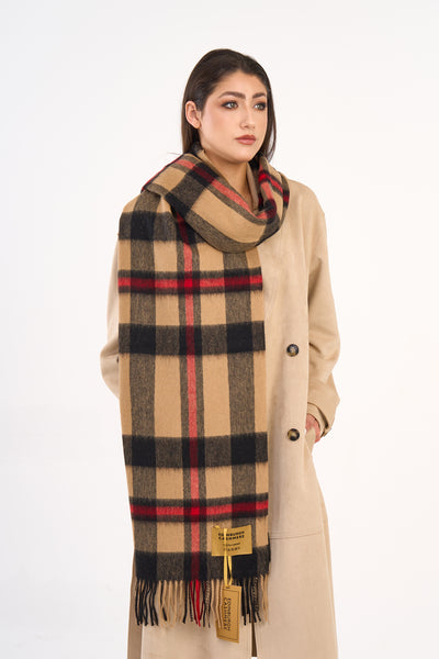 100% Pure Lambswool Oversized Scarf/Wrap DC Camel/Black 20