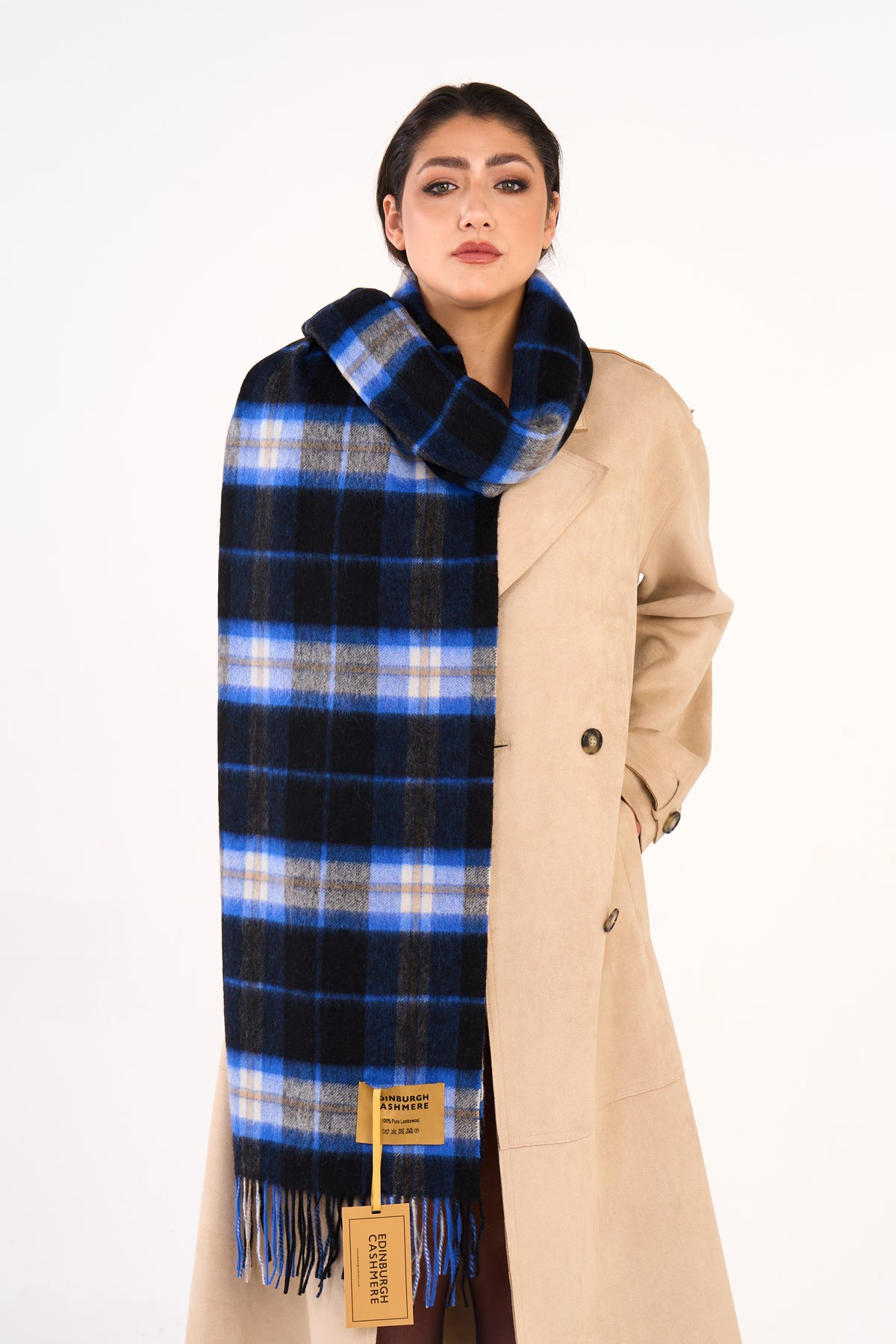 100% Pure Lambswool Oversized Scarf/Wrap Thomson Black/Blue 28