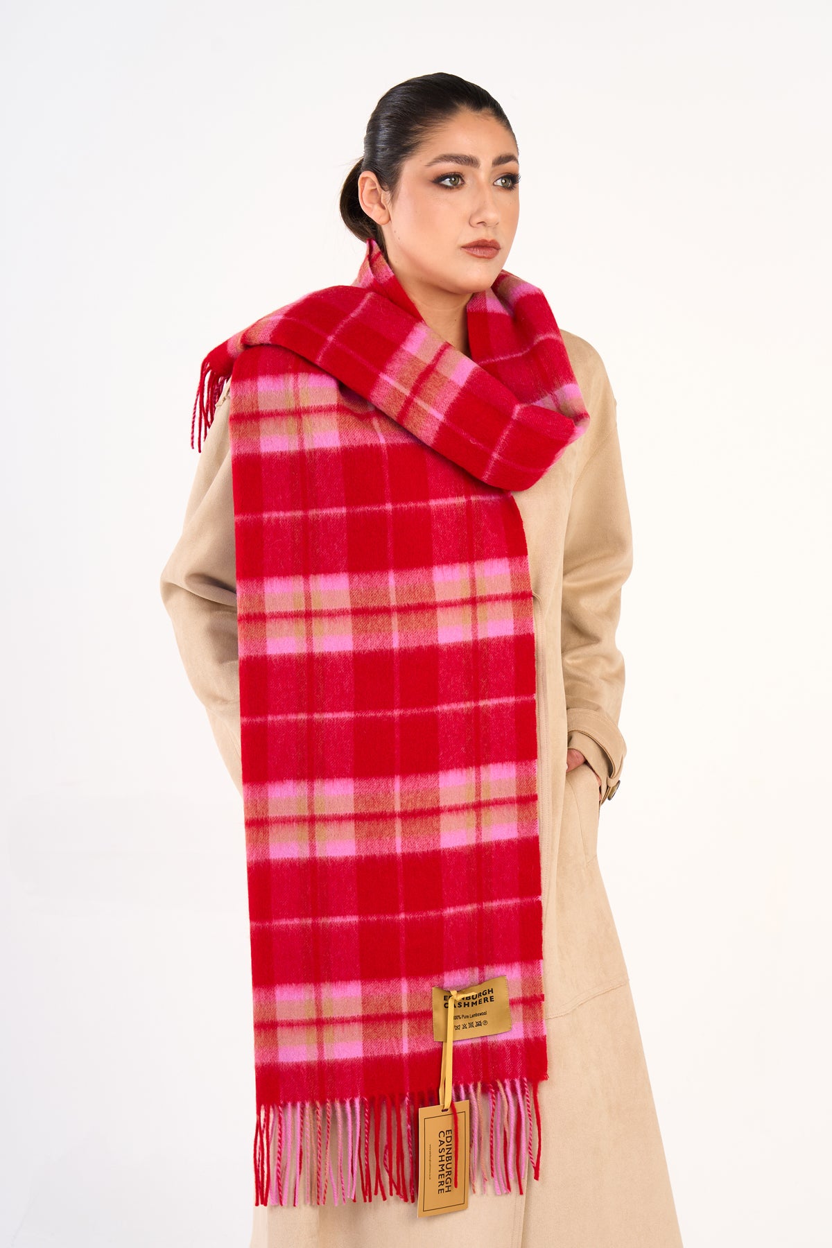 100% Pure Lambswool Oversized Scarf/Wrap Thomson Blue/Red 33