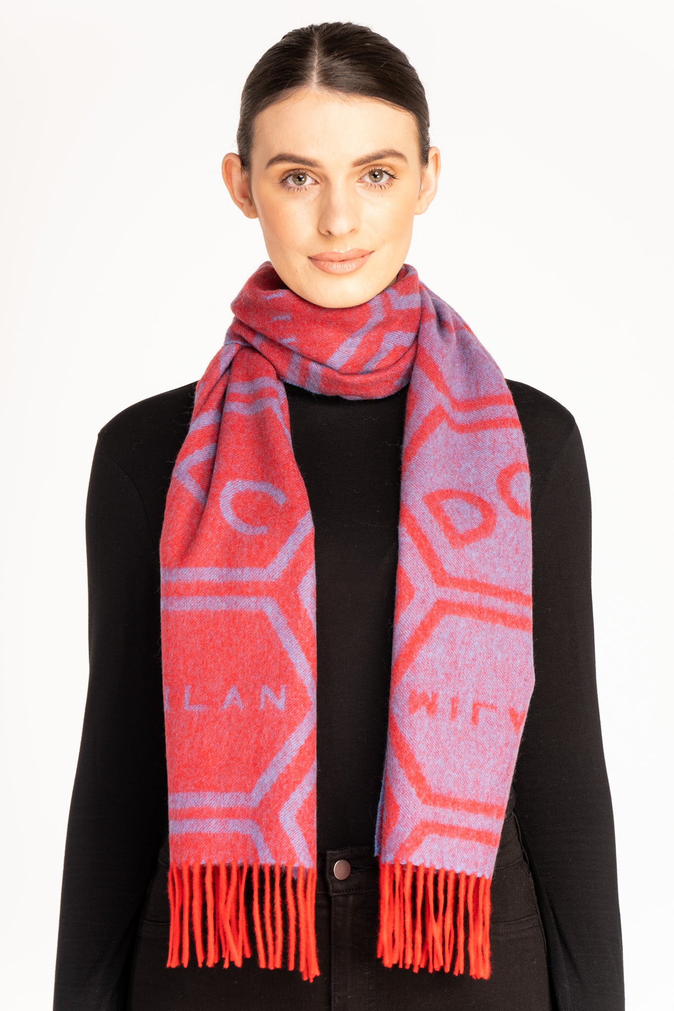 DC Monogram Red Scarf 100% Pure Lambswool